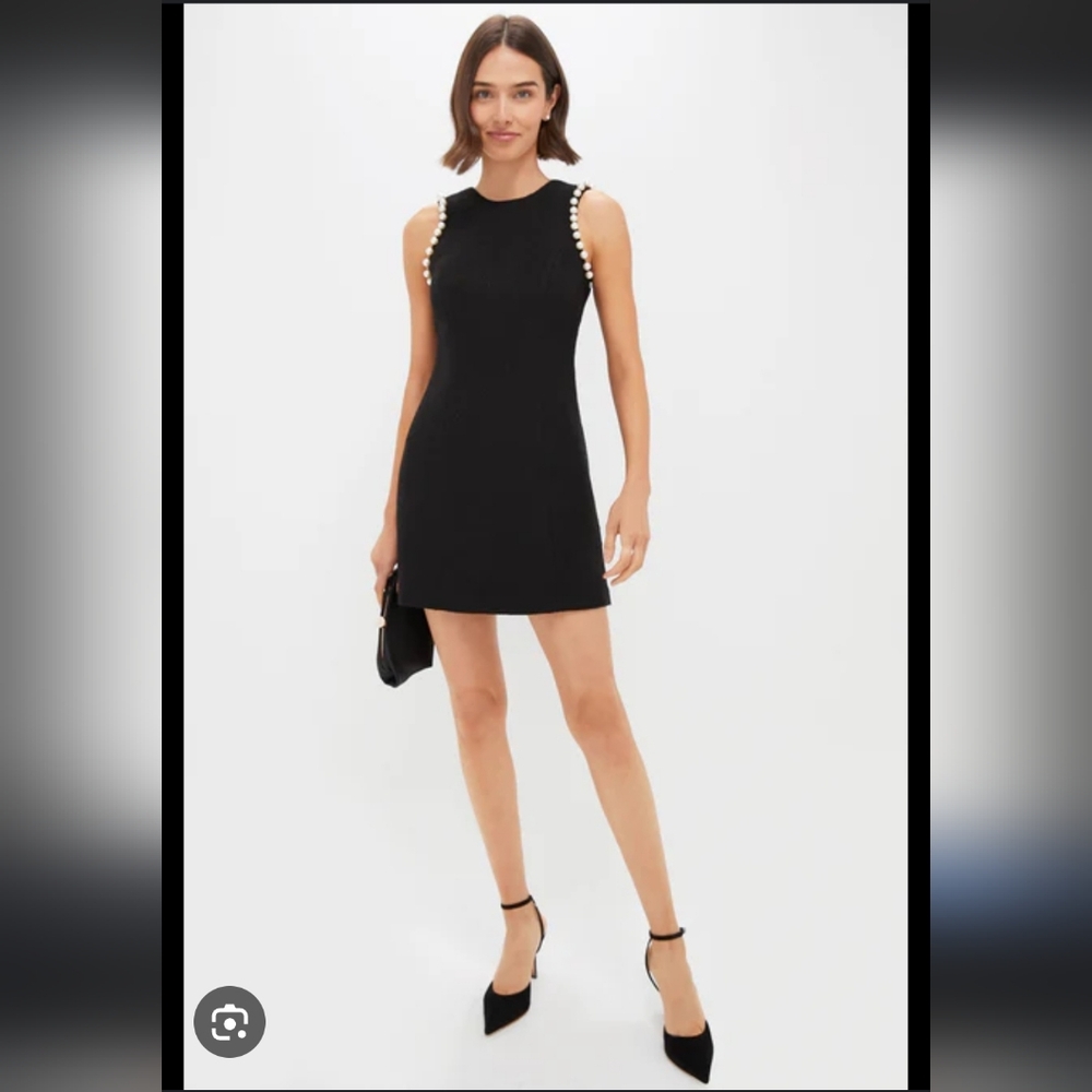 Entro Meredith pearl cocktail Black Velvet Dress with Pearl Trim Accents Large